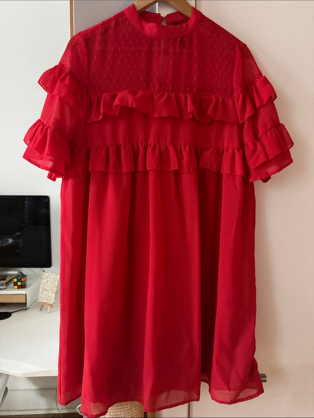 Bright Red Ruffle-Tiered Dress